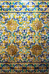Traditional Portuguese tiles called azulejo, as seen in museum in Lisbon, Portugal