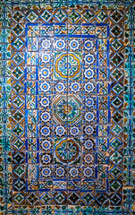 Traditional Portuguese tiles called azulejo, as seen in museum in Lisbon, Portugal