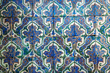 Traditional Portuguese tiles called azulejo, as seen in museum in Lisbon, Portugal