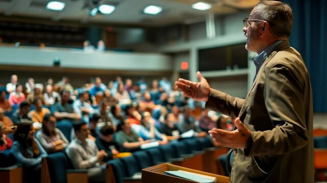 University Professor Giving Engaging Lecture to Attentive Students