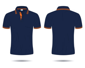 Navy blue men's polo shirt mockup front and back view