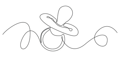 continuous line baby pacifier.one line drawing of baby pacifier icon.single line vector illustration. isolated white background