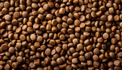 Fototapeta premium Close-up of brown round dry dog food pellets