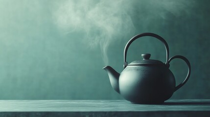 A serene scene featuring a steaming teapot against a muted backdrop, evoking warmth and comfort in a minimalist style.