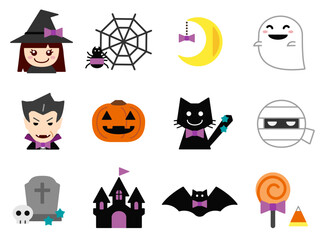 Set of simple design Halloween icons  - color