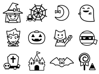 Set of simple design Halloween icons  - line