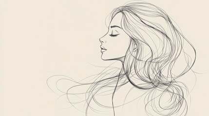 Fototapeta premium Elegant line art drawing of a woman with long hair.