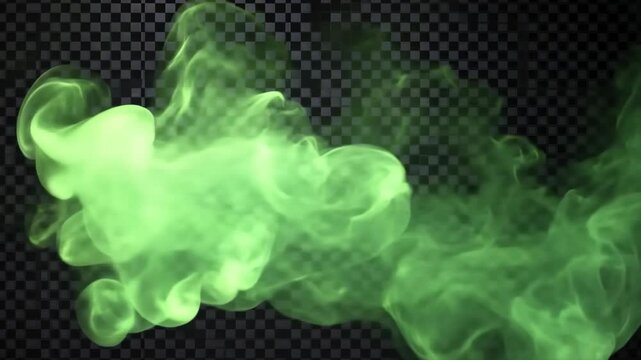 Green smoke swirls in front of a checkered background
