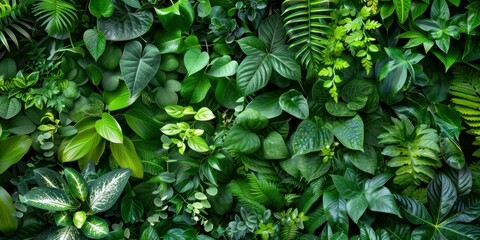 A lush, green background filled with various types of leafy plants, perfect for a nature-themed design