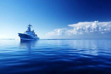 Fototapeta premium Military Ship Navigating the Open Sea