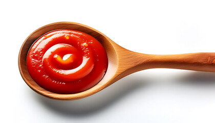 tomato sauce on a Wood Spoon isolated on white background