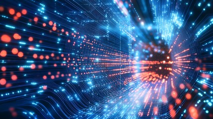 Obraz premium A futuristic, brightly lit landscape of interconnected circuit boards and glowing particles, showcasing the intricate workings of a cuttingedge technological network.