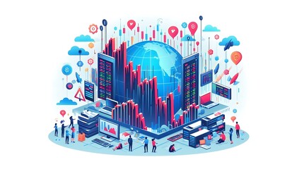 global trading platforms experiencing a major crash, with servers overloaded and charts in freefall