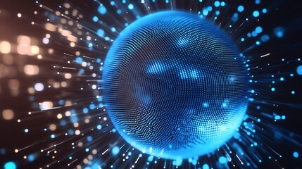 This stock photo captures the essence of a futuristic world with its abstract blue halftone circle design. The bright color palette adds a sense of energy and excitement.