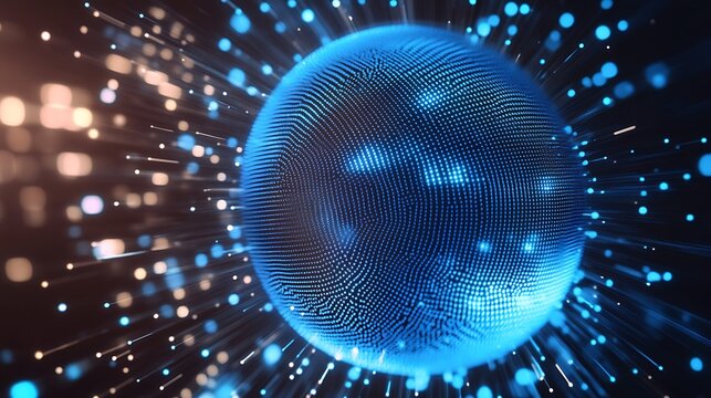 This stock photo captures the essence of a futuristic world with its abstract blue halftone circle design. The bright color palette adds a sense of energy and excitement.