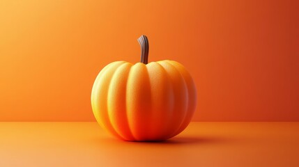 A single orange pumpkin sits on an orange surface.