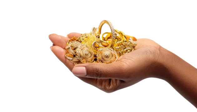 Close-Up of Female Hand Holding Gold Jewelry - Asset or Gold Loan Concept