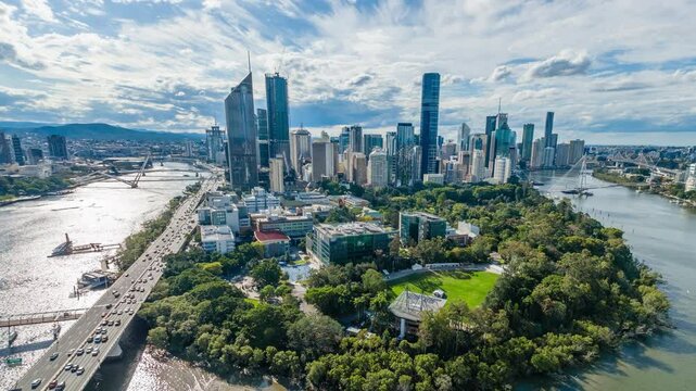 Aerial hyperlapse, dronelapse video of Brisbane city in Australia