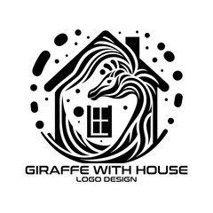 Giraffe With House Vector Logo Design