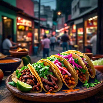 Tacos de carne frente a la ciudad de M&eacute;xico 