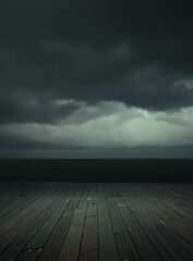 Dark Sky with Wood Decking and Calm Lake Background