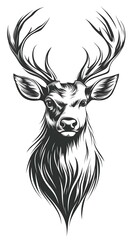 Black and white vector illustration of a deer head in artistic style