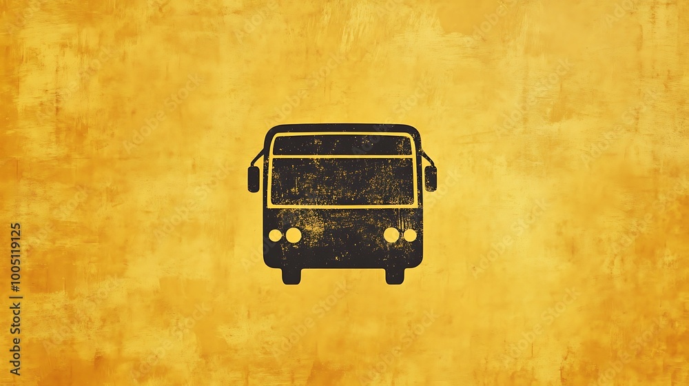 Canvas Prints Black Silhouette Bus Icon on Yellow Background