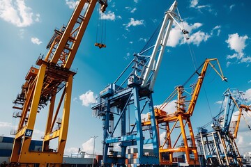Port cargo crane with blue sky and cloud background