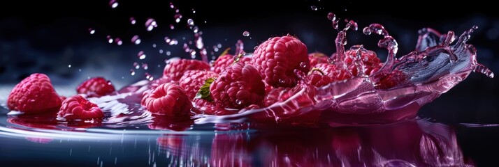 Fresh raspberry fruit with juice splash