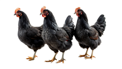 Set of black chicken isolated on white background as transparent as PNG