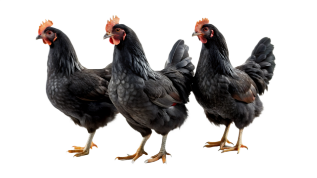 Set of black chicken isolated on white background as transparent as PNG