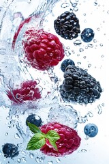 Fresh raspberry fruit with water splash