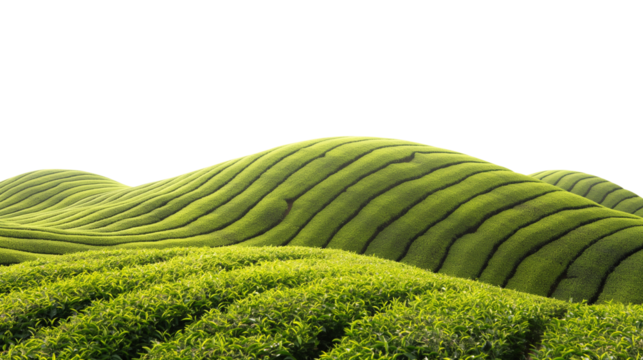 green tea plantation isolated on transparent white background, clipping path