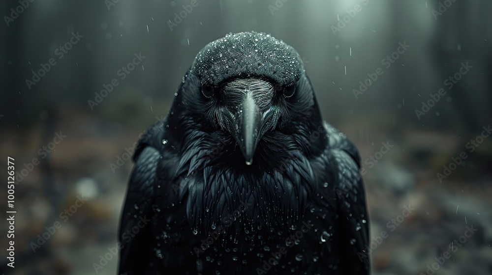 Poster Raven in the Rain: A Close-Up Portrait