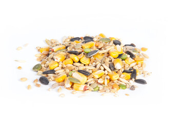 Chicken Scratch Feed Grains in Heap or Pile Isolated on White Background