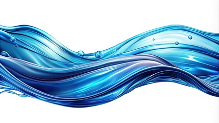 Fototapeta premium Vibrant blue waves and ripples flow dynamically across a white background, forming a stylized, abstract water design element perfect for illustrations and digital art.