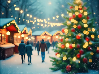 Festive Impressionist Christmas Market Background