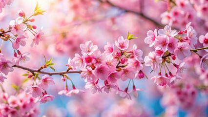 Obraz premium Close-up of cherry blossom tree branches blooming in spring, cherry blossom, spring, macro, flowers, pink, nature, growth