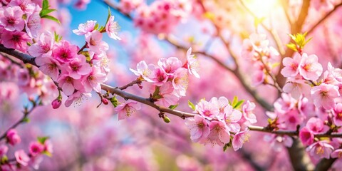 Blooming tree in spring with beautiful pink flowers, nature, springtime, blossoms, blooming, tree, pink, flowers, vibrant
