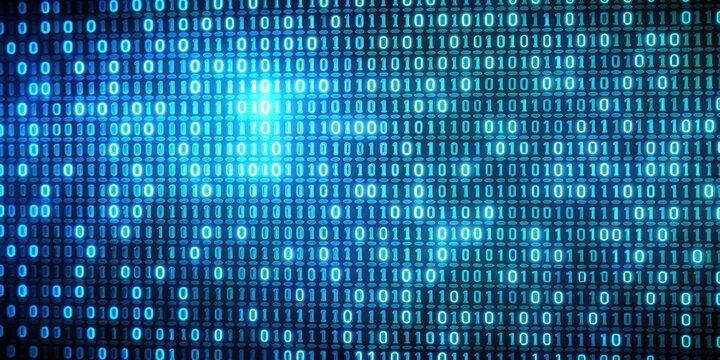 Binary code represented by ones and zeros on a digital screen, technology, computer, coding, programming
