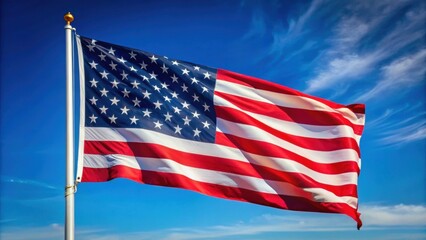 Obraz premium A vibrant picture of a waving flag with clear blue sky in the background, patriotism, national symbol, country