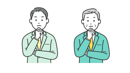 顔に手を当てて悩むビジネスマンの上半身イラスト