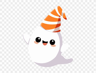 Happy cute ghost wearing party hat  isolated on png or transparent background,Halloween party banner. vector