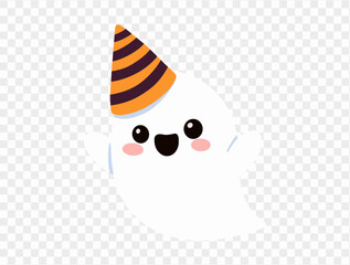 Happy cute ghost wearing party hat  isolated on png or transparent background,Halloween party banner. vector