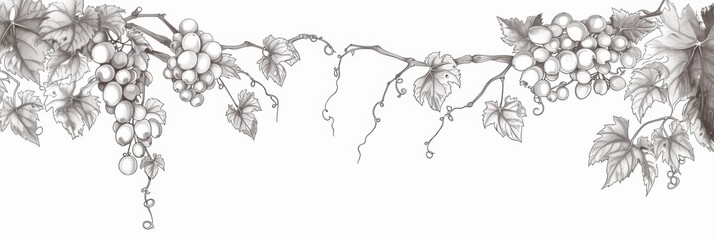 Line art drawing of grape leaf vine