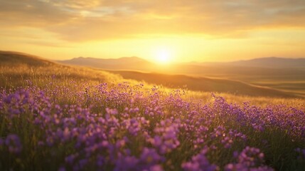 Fototapeta premium Vibrant Sunrise Over Flower Field