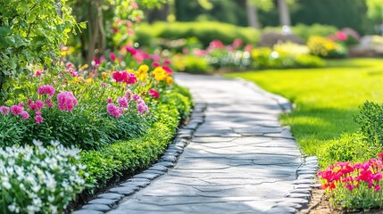 Serene Pathway Through Vibrant Flower Garden