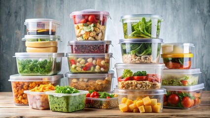 Leftover food stored in various plastic containers , food, leftovers, plastic containers, storage