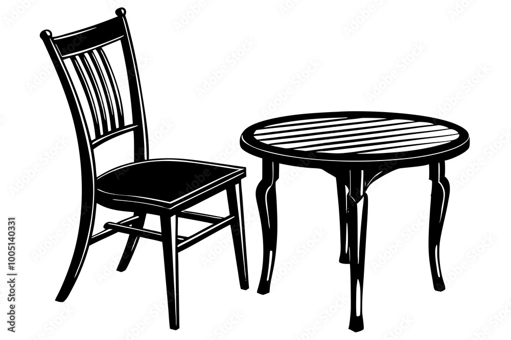 Wall mural a simple wooden chair and table  silhouette