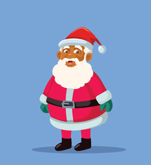 Happy Santa of Black Ethnicity Vector Cartoon Character. Multicultural representation and diversity in the image of Christmas 
